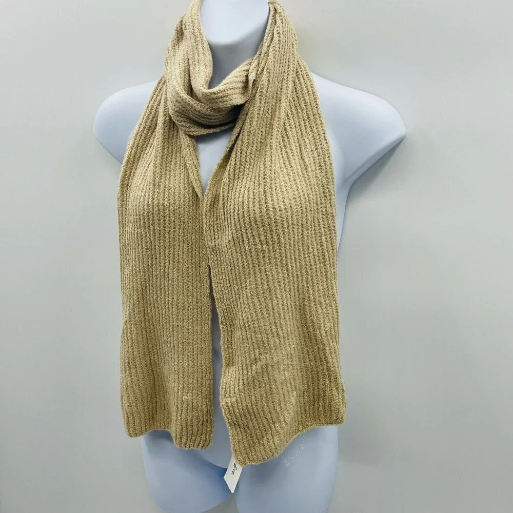 Style‎ & Co Womens One Size Ribbed Solid Scarf With Lurex Thread Camel Tan $25